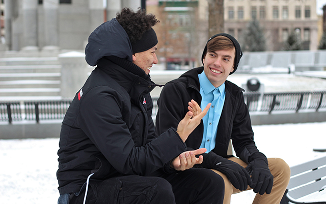 students talking