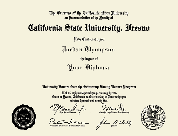 Cal Fresno Petite Diploma Frame - Mahogany With Gold Trim & School Seal, 11"x8.5"