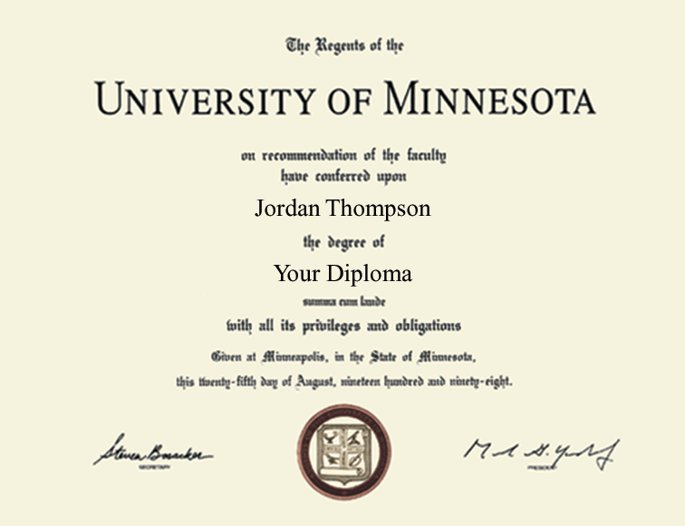 Gold Embossed Diploma Frame in Gallery University of Minnesota