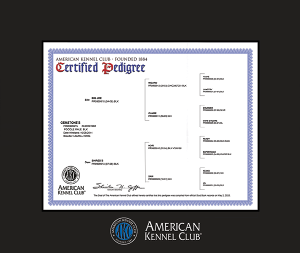 AKC Certification Pedigree Frames Church Hill Classics