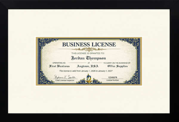 3.5x8 Business License Frame - Ivory & Gold Mats - Specialty Frames Plate