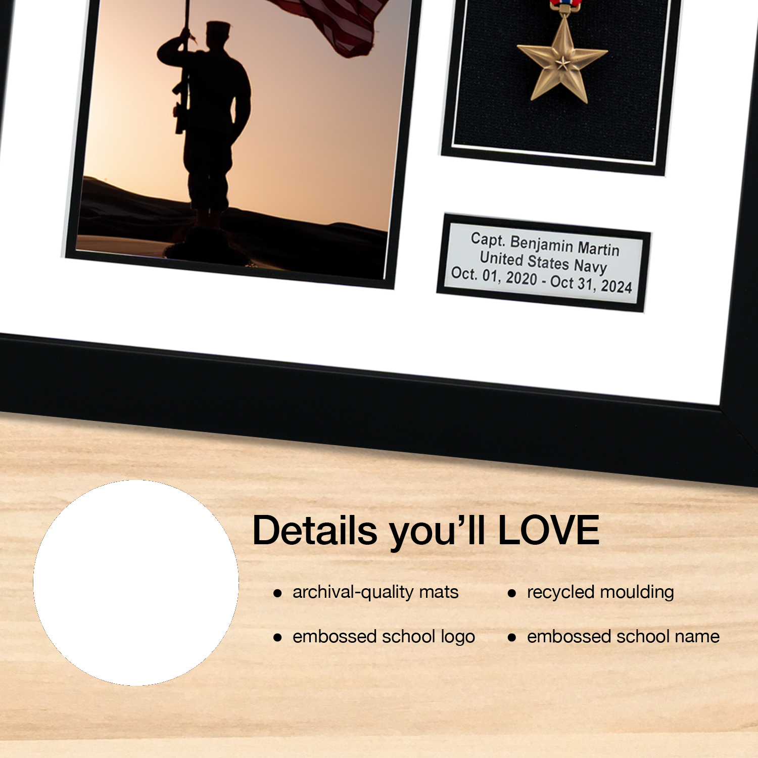 Military Medal & Picture Frame with Engraved Plate - Medal Frames