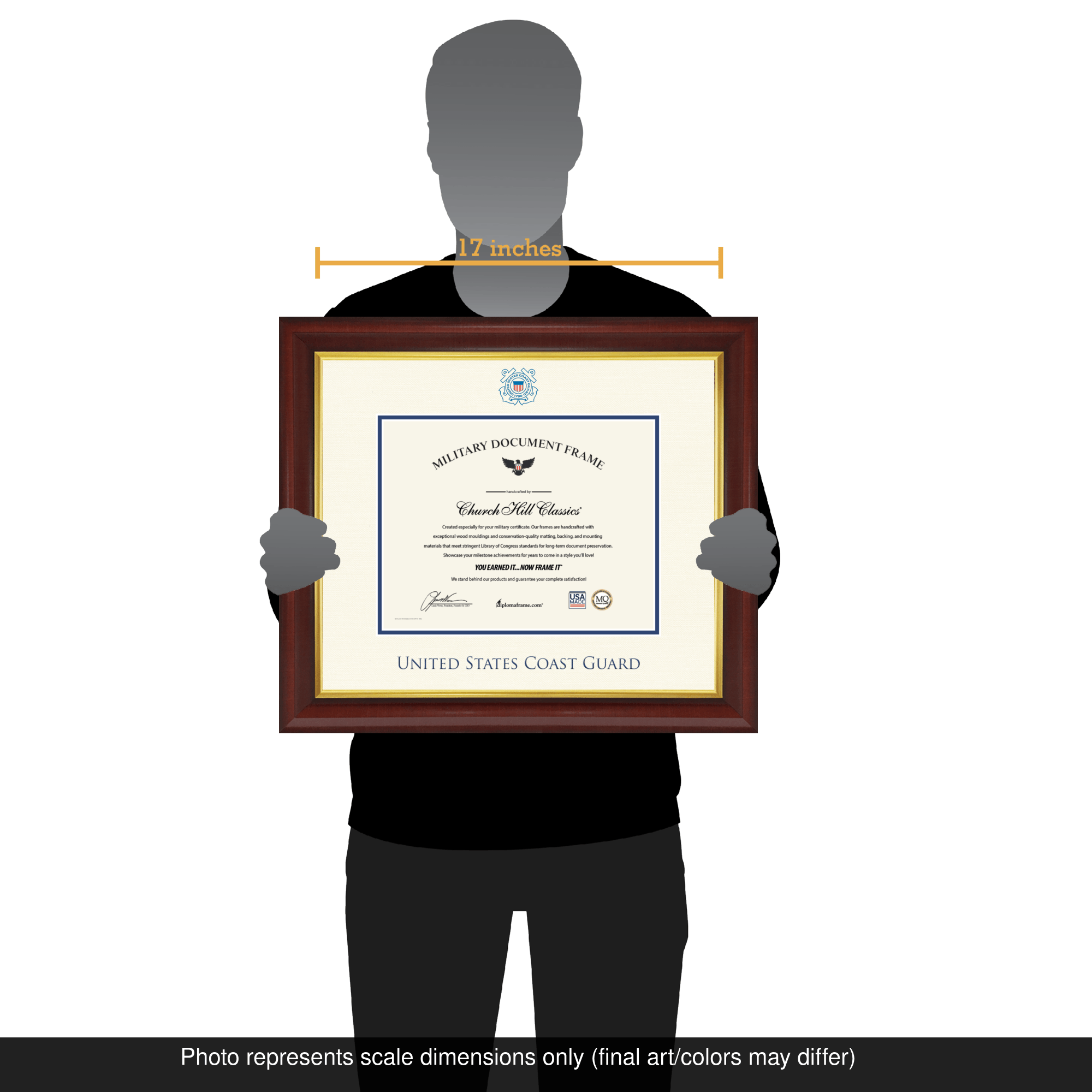 USCG Dimensions Certificate Frame - Textured Ivory and Royal Blue