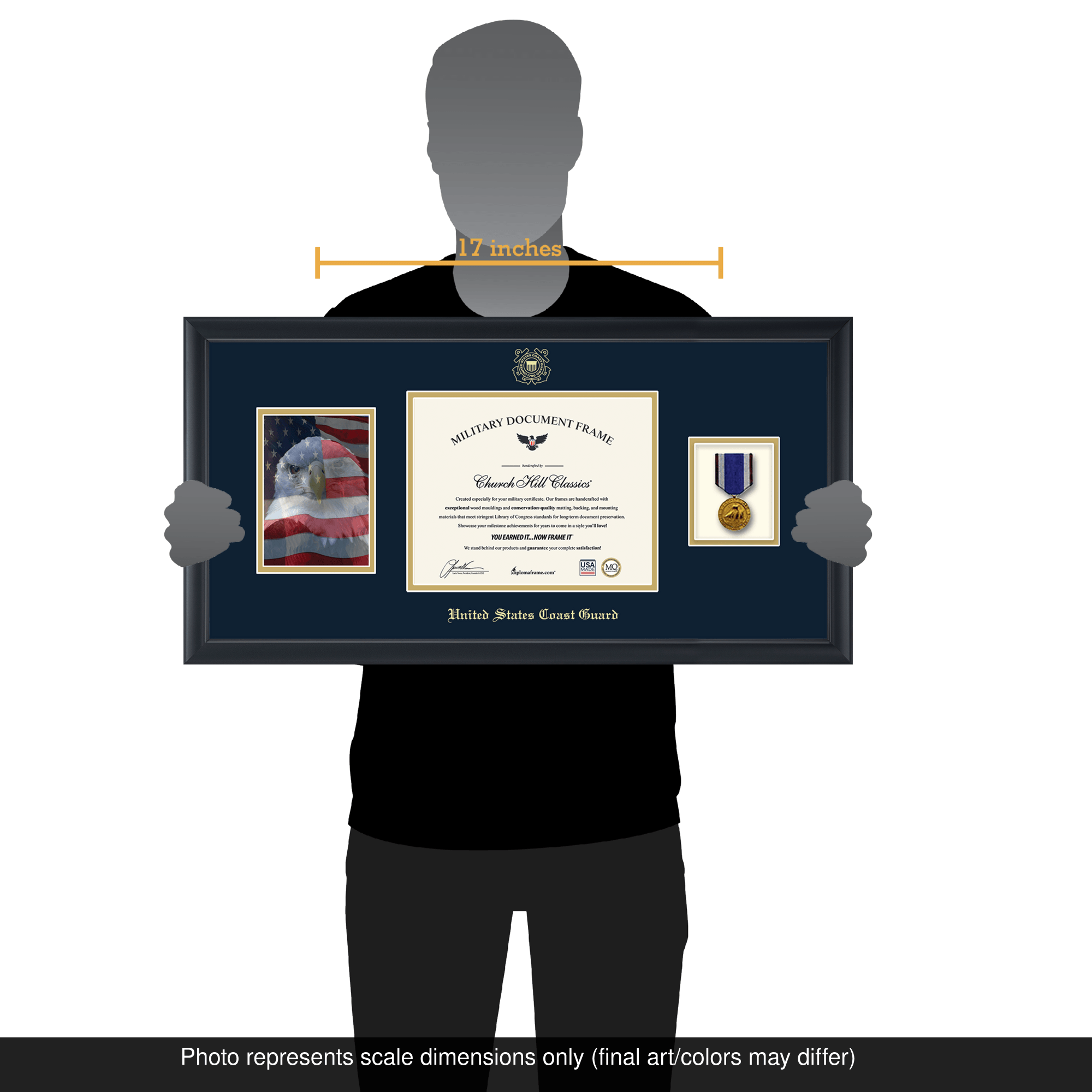 USCG Photo, Certificate & Medal Frame (Navy) - Navy and Gold Matting