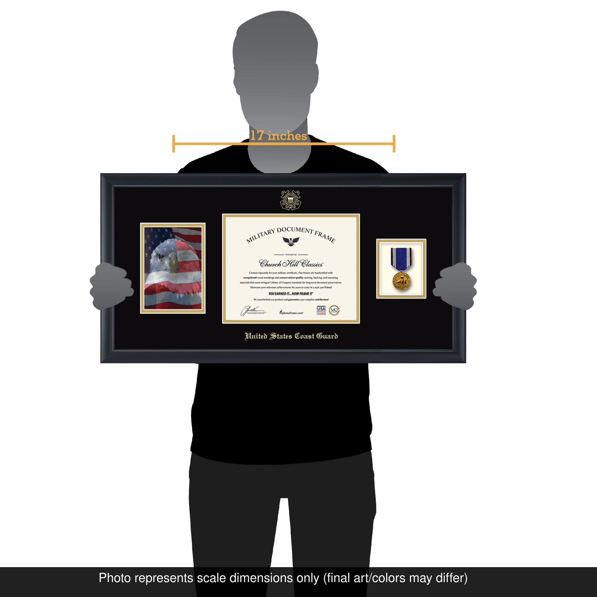 USCG Photo, Certificate & Medal Frame (Black) - Black and Gold Matting