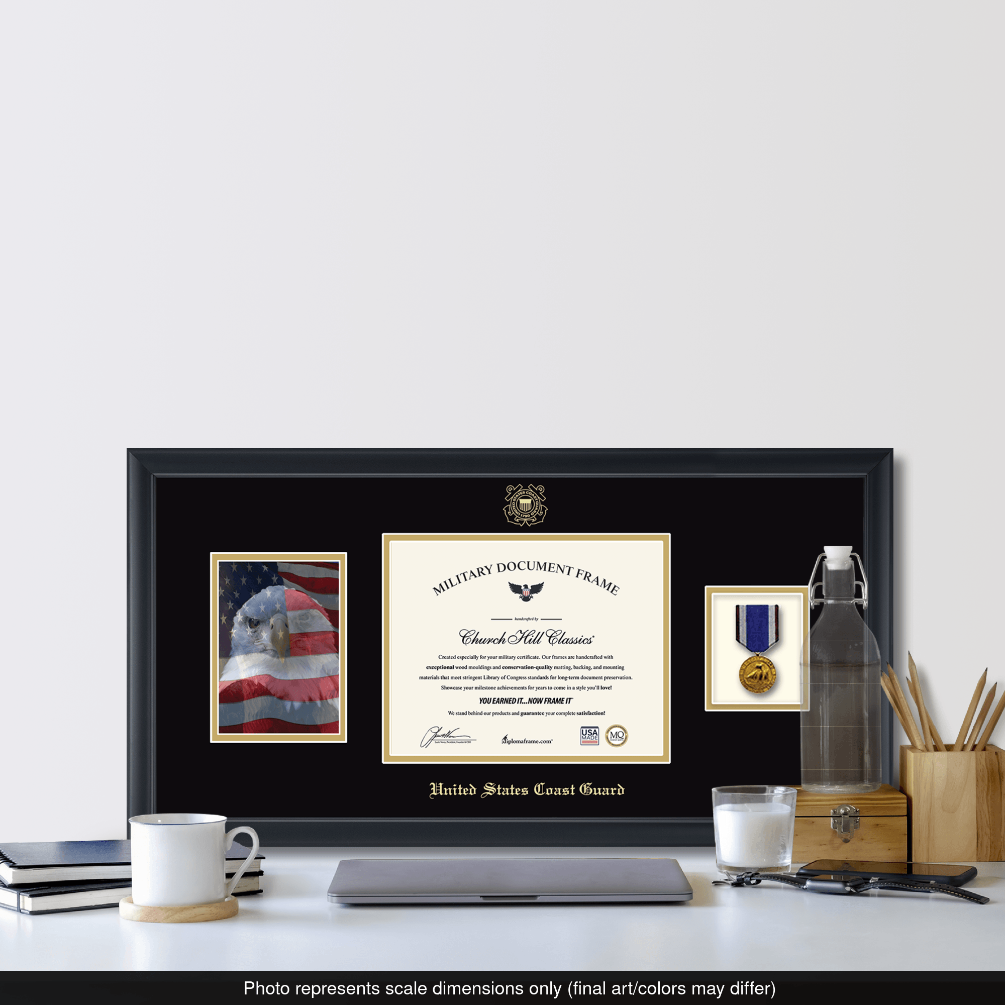 USCG Photo, Certificate & Medal Frame (Black) - Black and Gold Matting