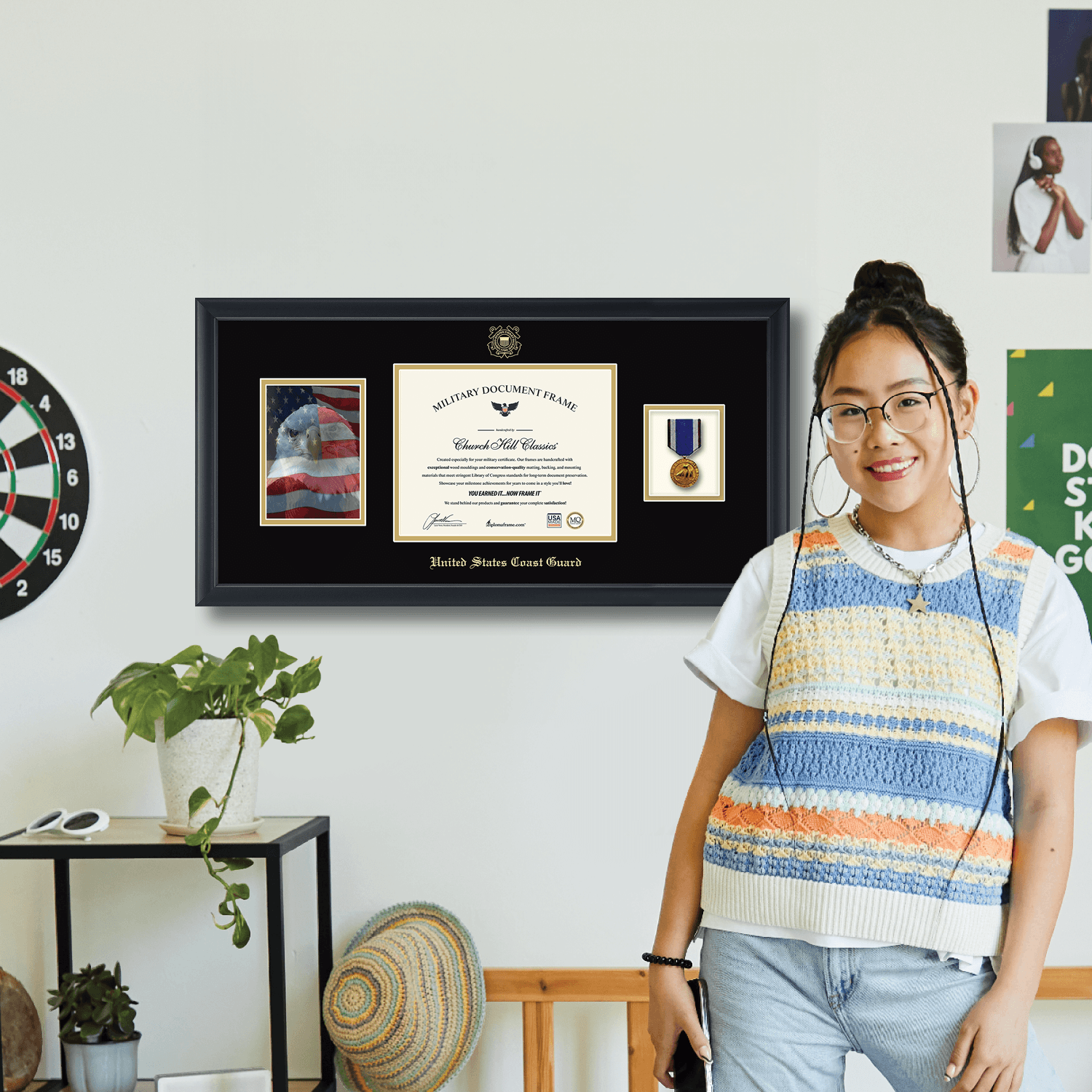 USCG Photo, Certificate & Medal Frame (Black) - Black and Gold Matting