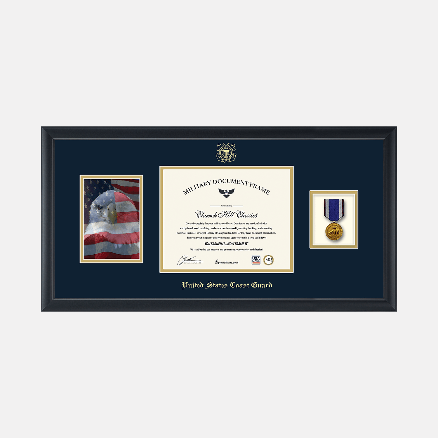 USCG Photo, Certificate & Medal Frame (Navy) - Navy and Gold Matting